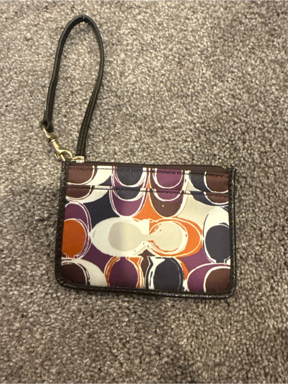 Coach Signature Circular Print Wristlet in Purple, Orange & Cream